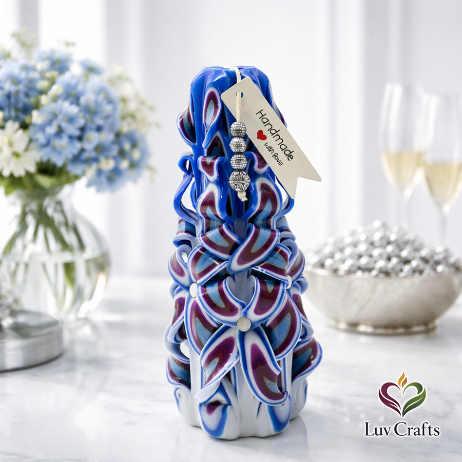 Indigo Mist Ribbons – Hand-Carved Luxury Candle