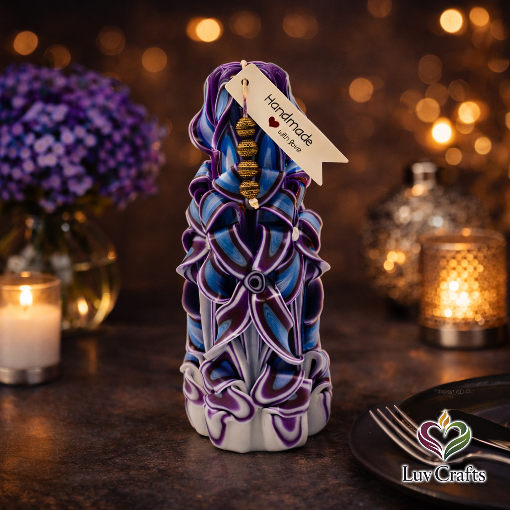 Velvet Indigo Ribbons – Hand-Carved Luxury Candle