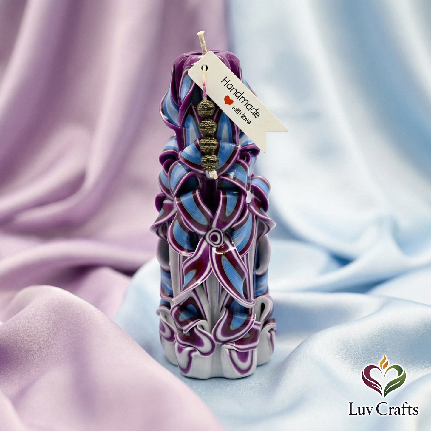 Velvet Indigo Ribbons – Hand-Carved Luxury Candle