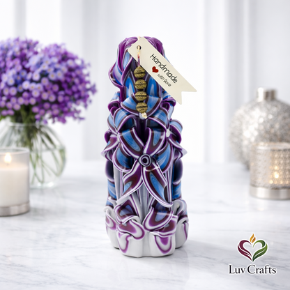 Velvet Indigo Ribbons – Hand-Carved Luxury Candle