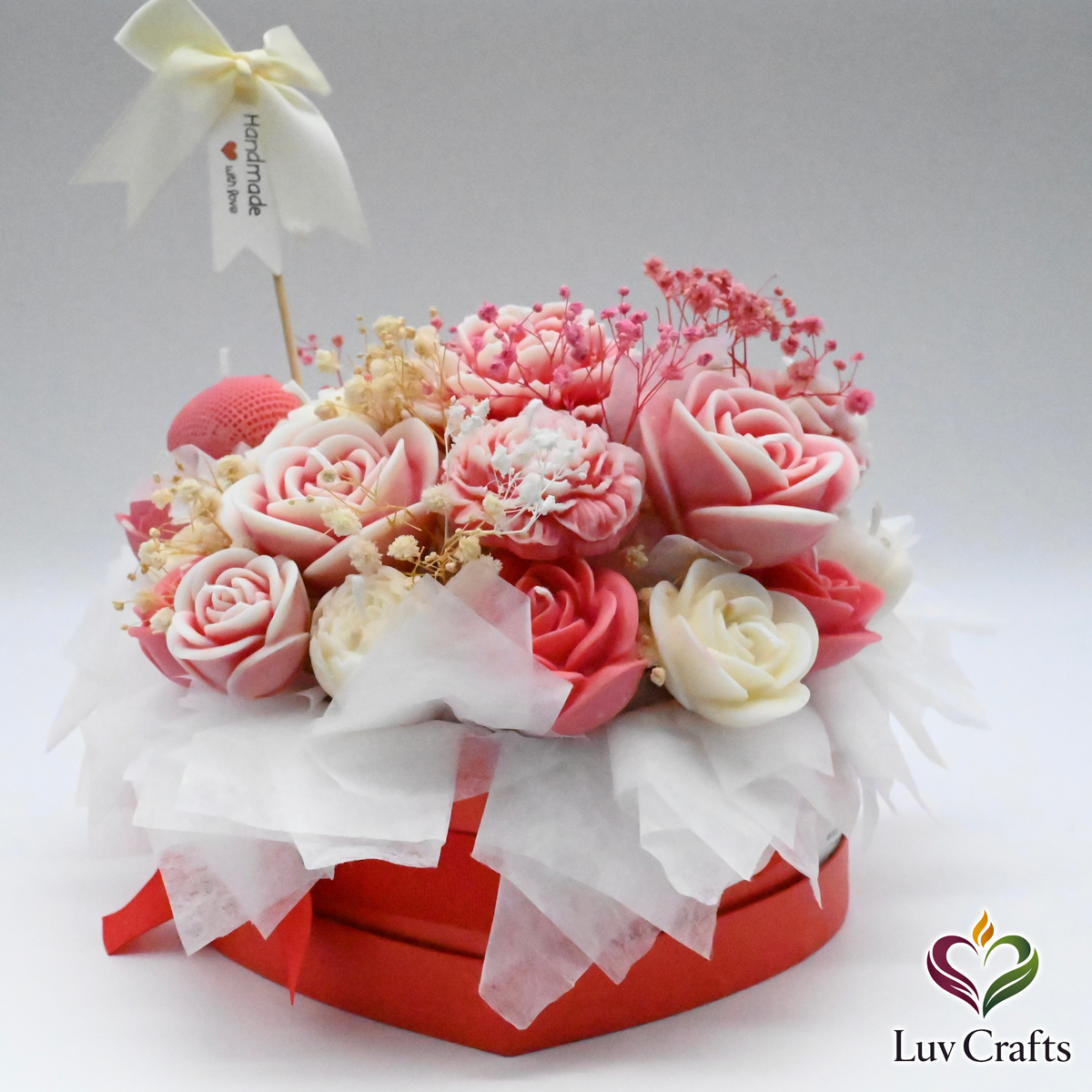 Blush Rose Heart Bloom – Luxury Flower Candle Bouquet
