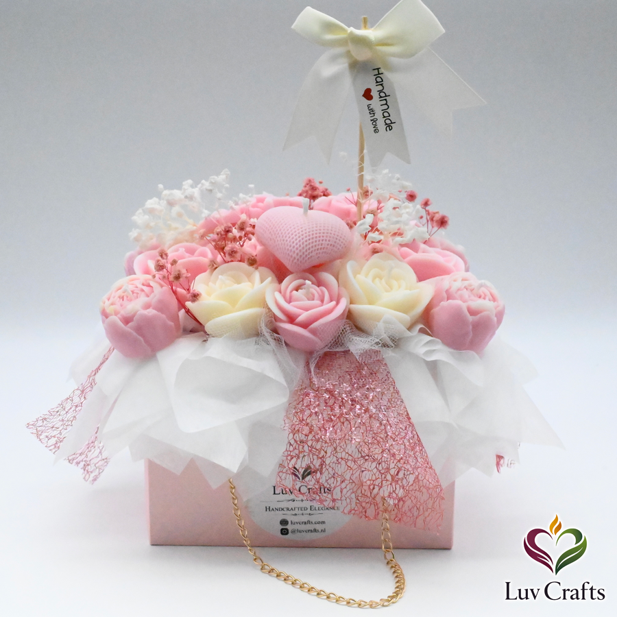 Blush Rose Bloom Bag – Luxury Flower Candle Bouquet
