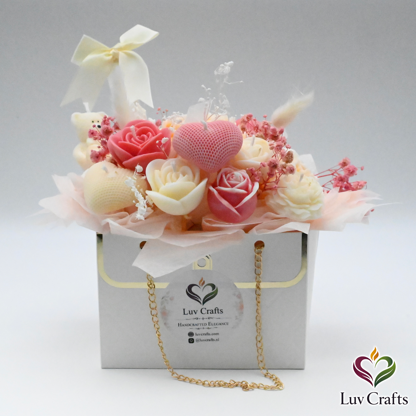 Blush Ivory Bloom Bag – Luxury Flower Candle Bouquet
