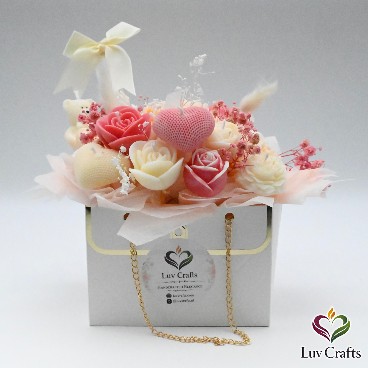 Blush Ivory Bloom Bag – Luxury Flower Candle Bouquet