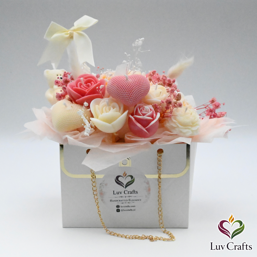 Blush Ivory Bloom Bag – Luxury Flower Candle Bouquet