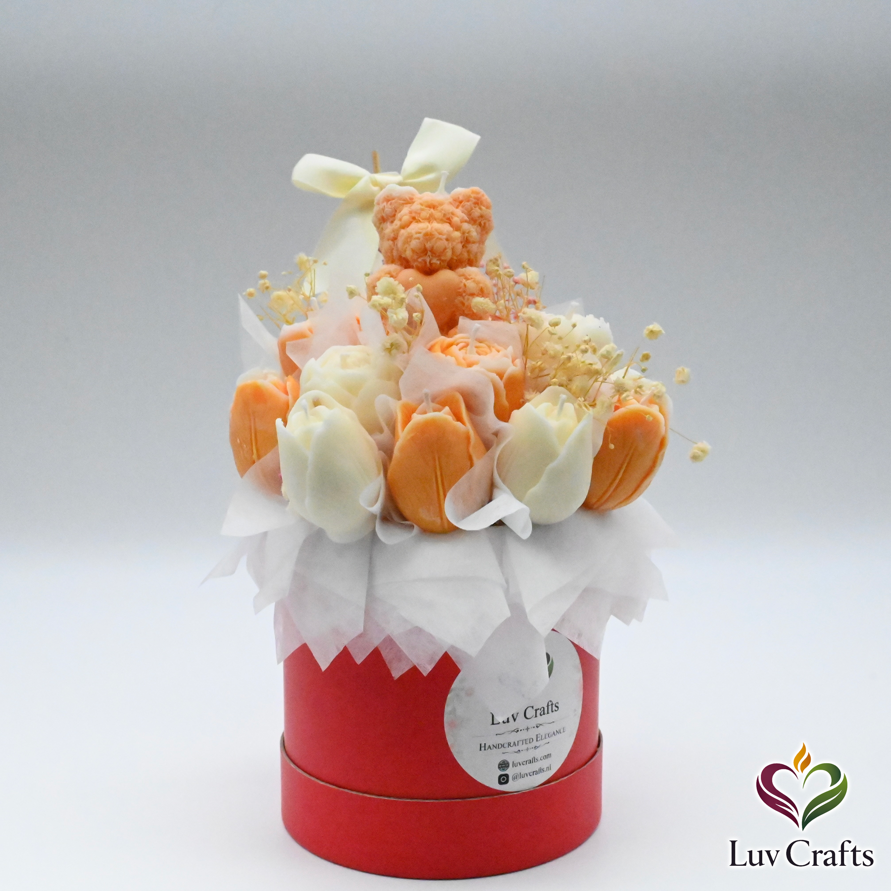 Peach Tulip Bloom Box – Luxury Flower Candle Bouquet