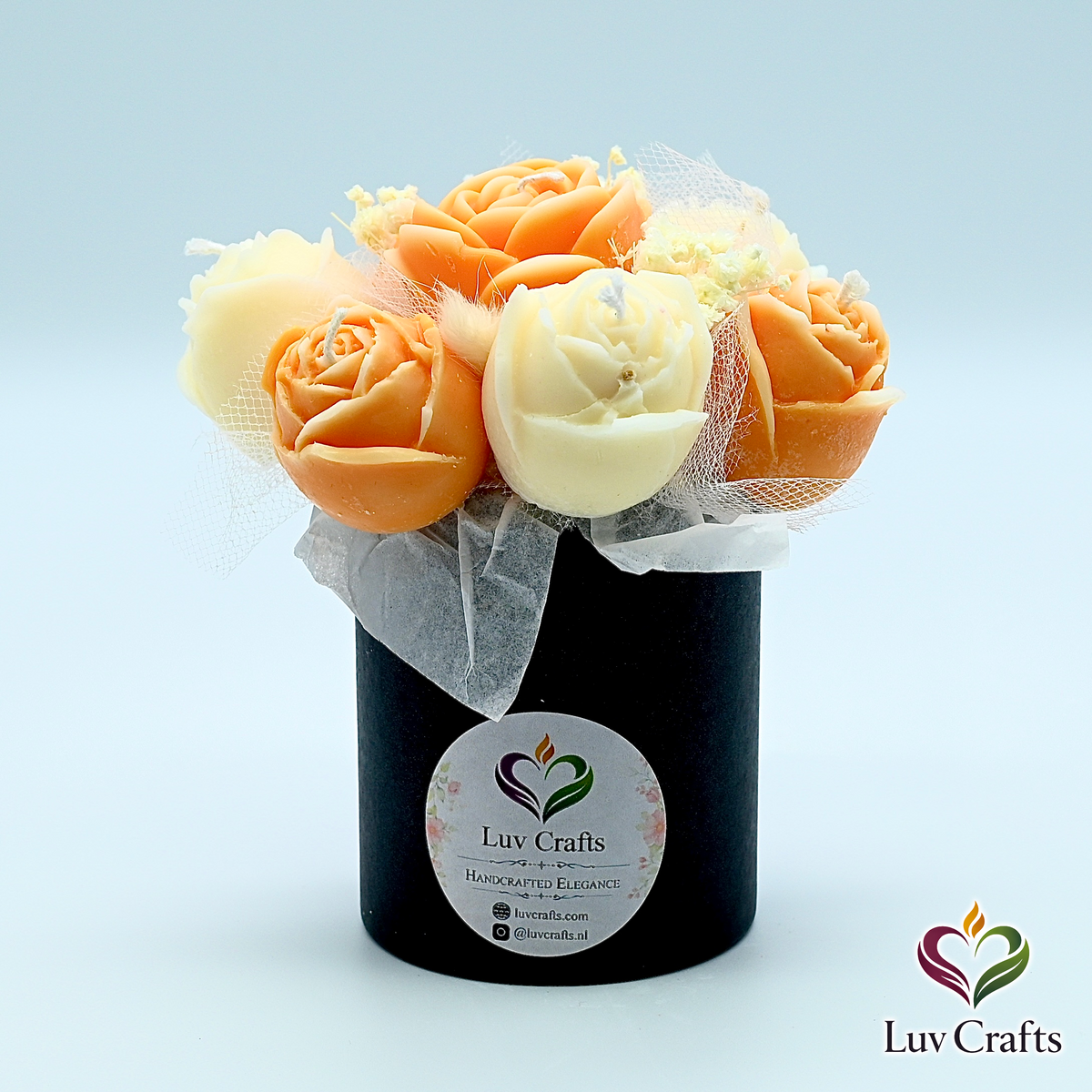 Peach Cream Petite Bloom Box – Small Luxury Flower Candle Bouquet