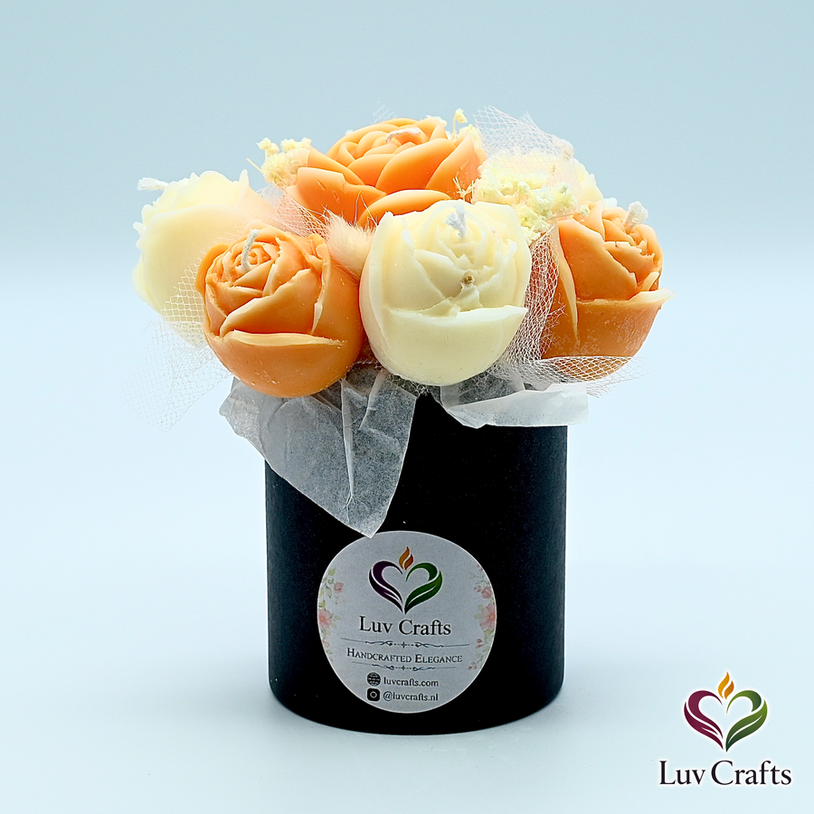 Peach Cream Petite Bloom Box – Small Luxury Flower Candle Bouquet