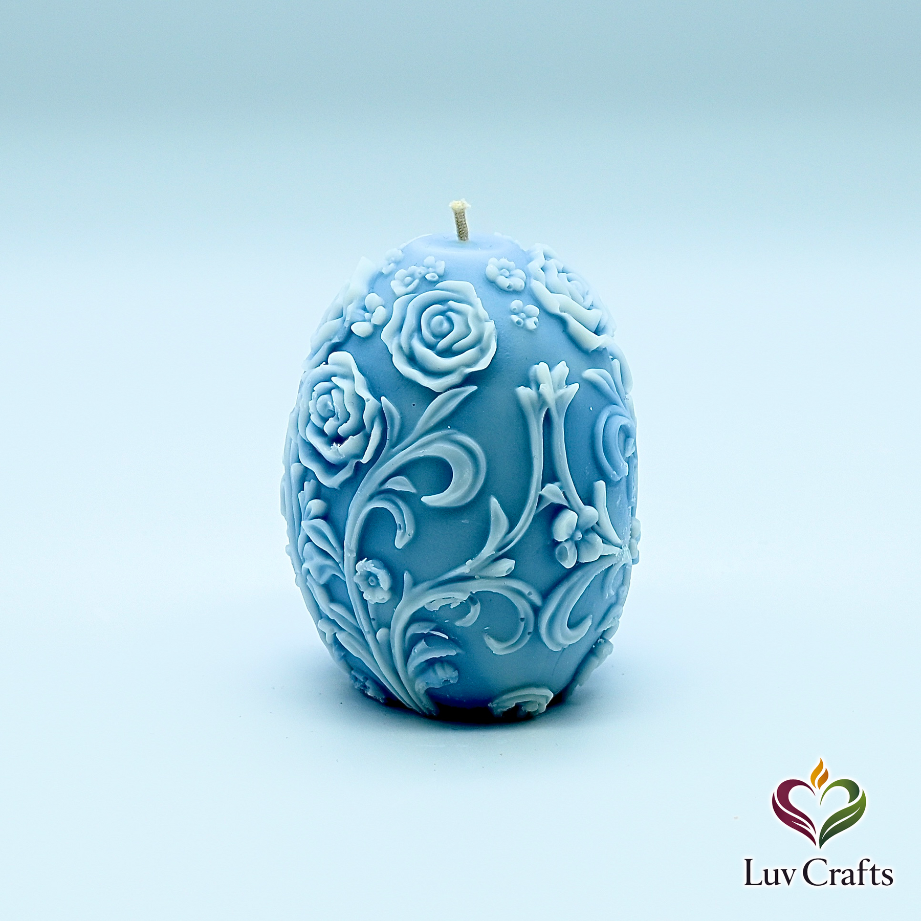 Light Blue Easter Egg Candle – Floral Sculpted Luxury Edition