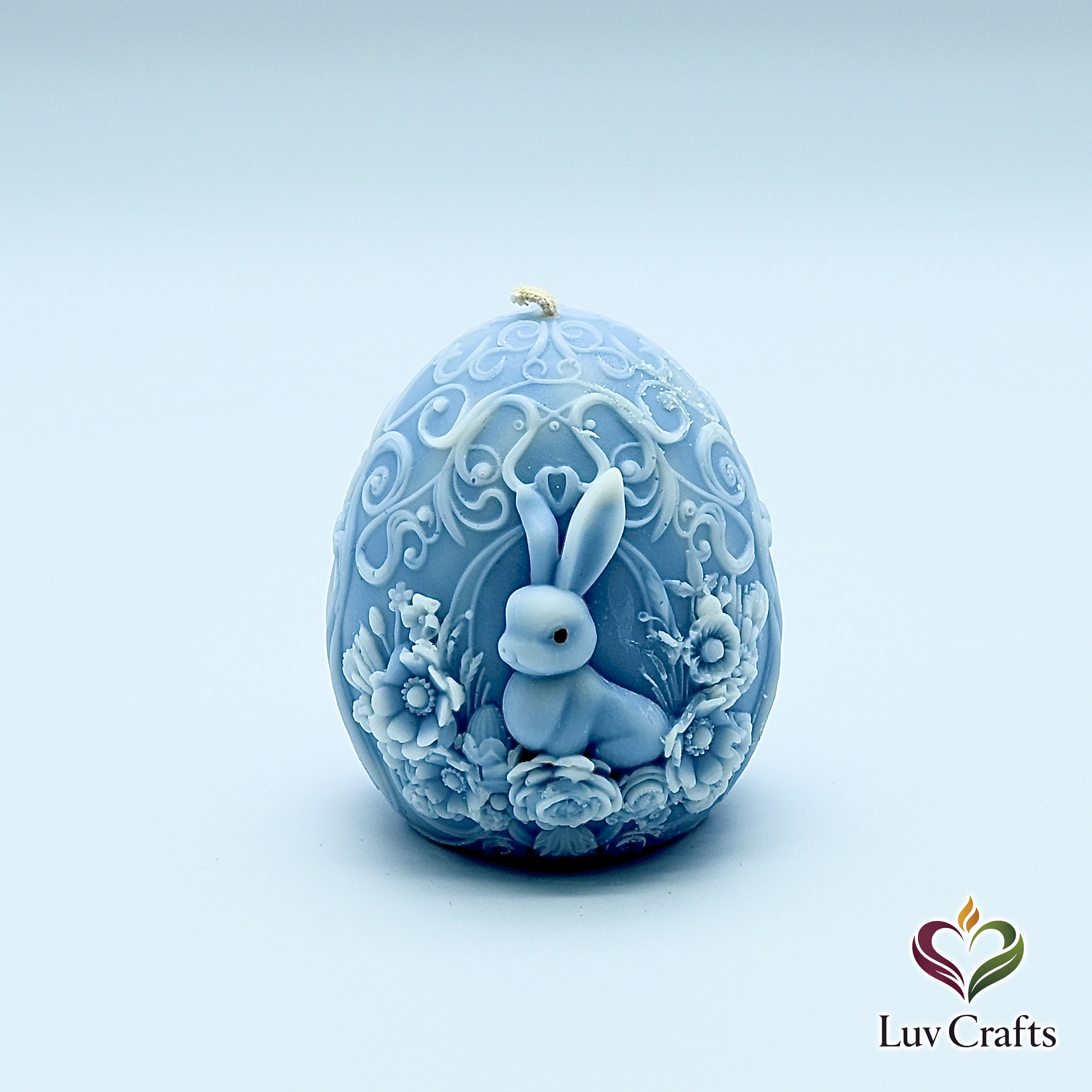 Light Blue Easter Egg Candle – Bunny Sculpted Luxury Edition