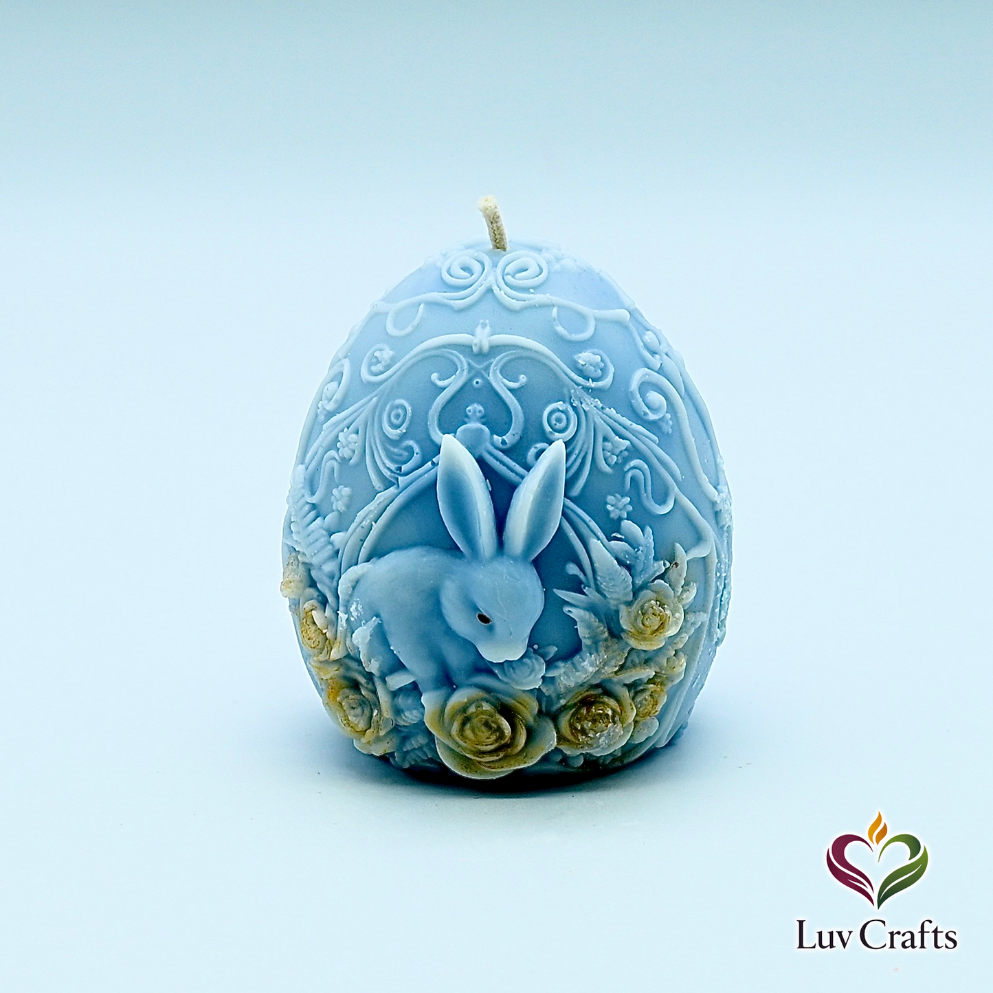 Light Blue Easter Egg Candle – Bunny with Golden Floral Accents