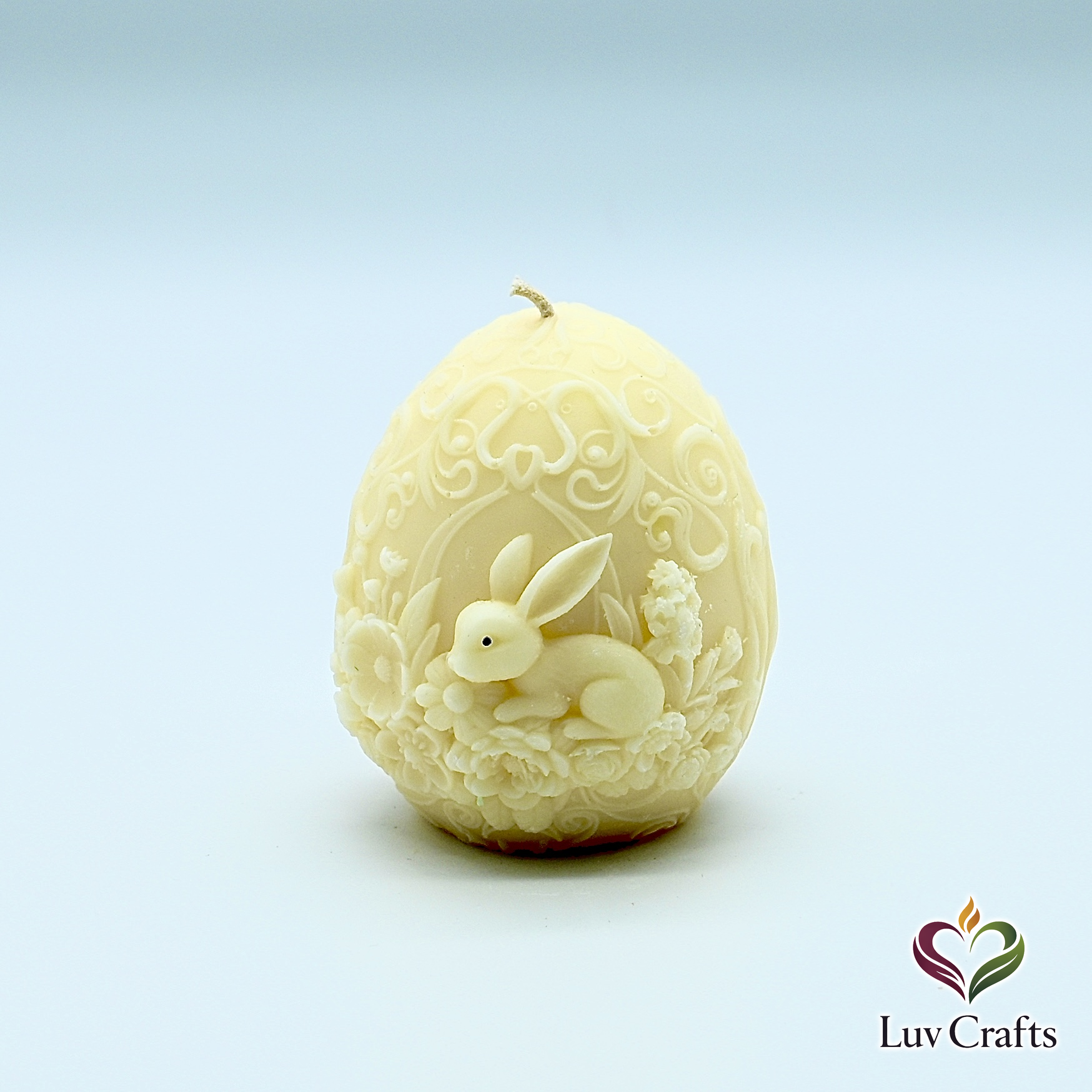Ivory Easter Egg Candle – Bunny Floral Sculpted Luxury Edition