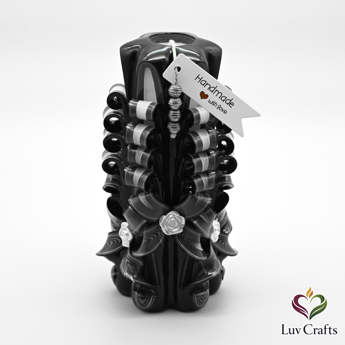 Obsidian Ivory Ribbons – Extra Large Hand-Carved Luxury Candle