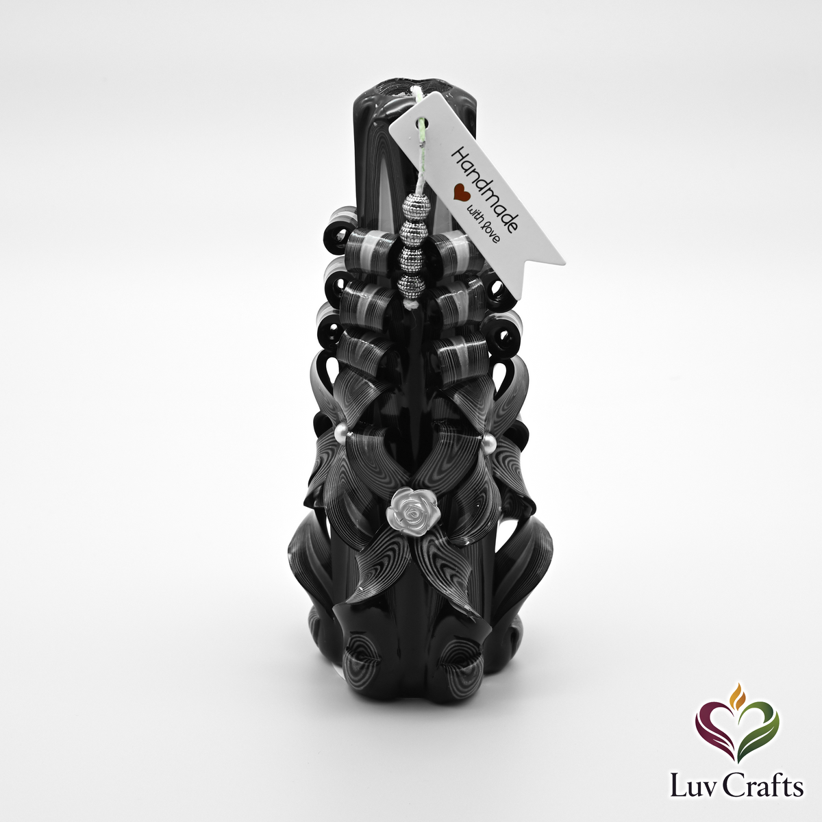 Obsidian Ivory Ribbons – Large Hand-Carved Luxury Candle