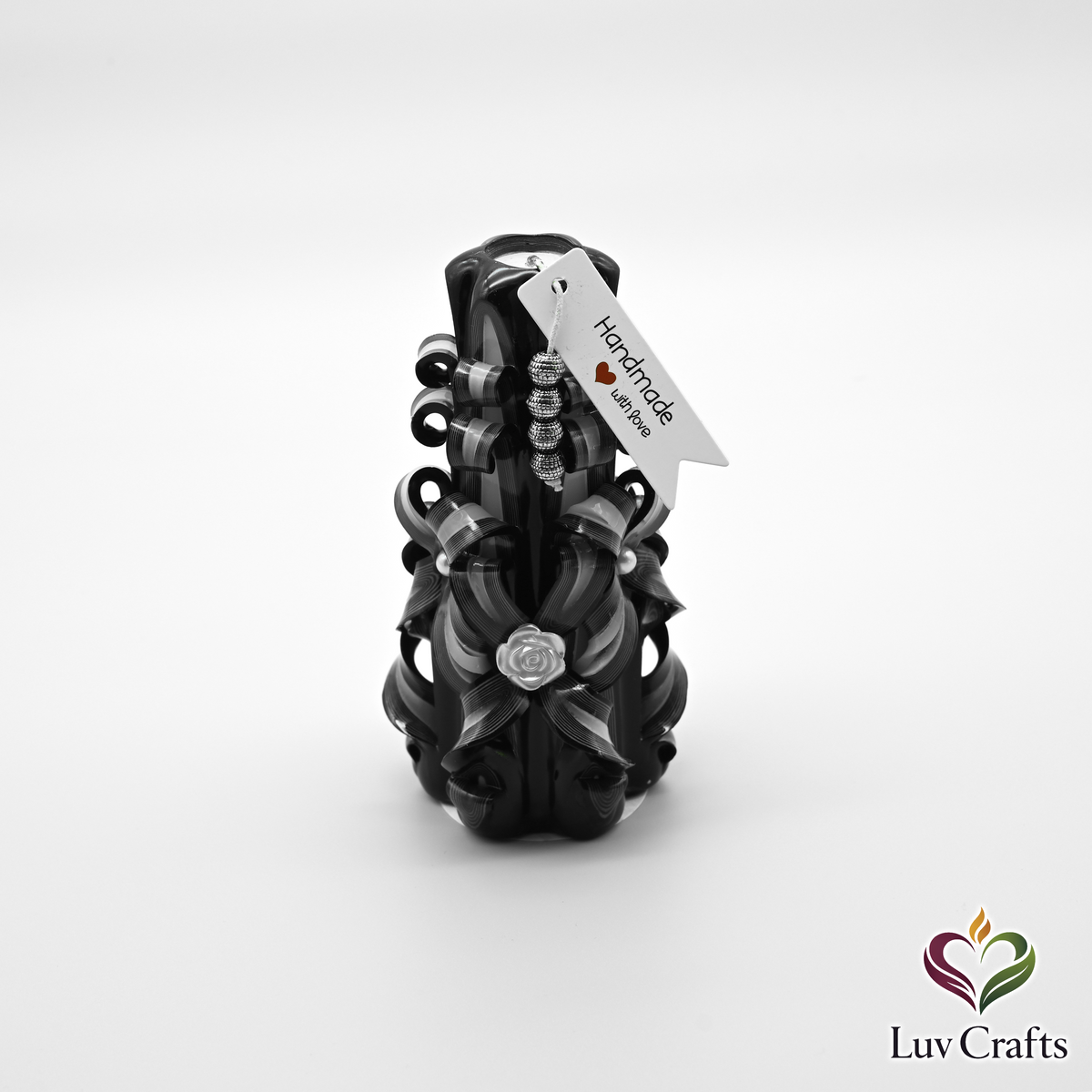 Obsidian Ivory Ribbons – Medium Hand-Carved Luxury Candle