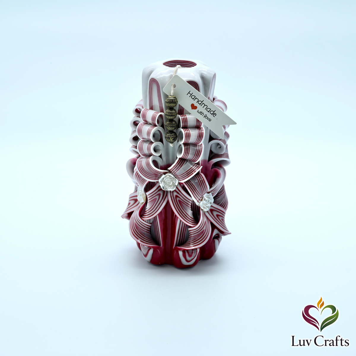 Scarlet Stripe Ribbons – Extra Large Hand-Carved Luxury Candle