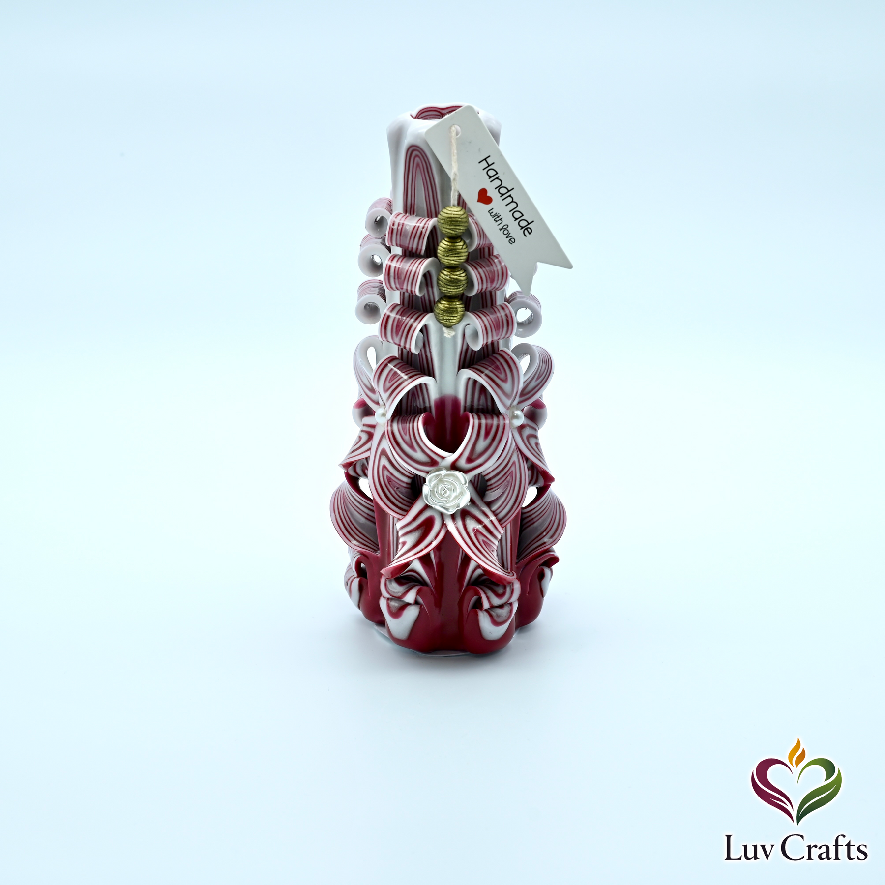 Scarlet Stripe Ribbons – Large Hand-Carved Luxury Candle