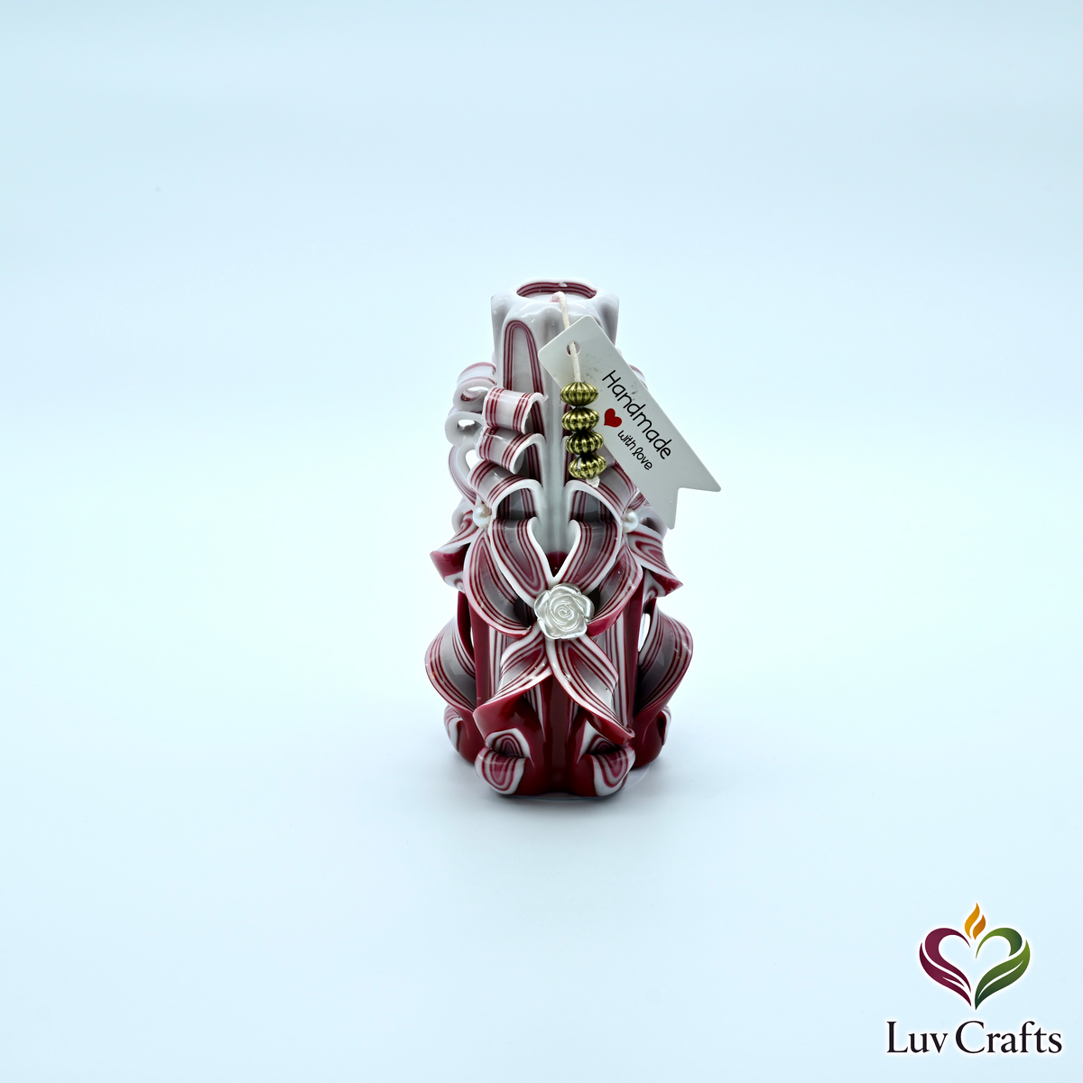 Scarlet Stripe Ribbons – Medium Hand-Carved Luxury Candle