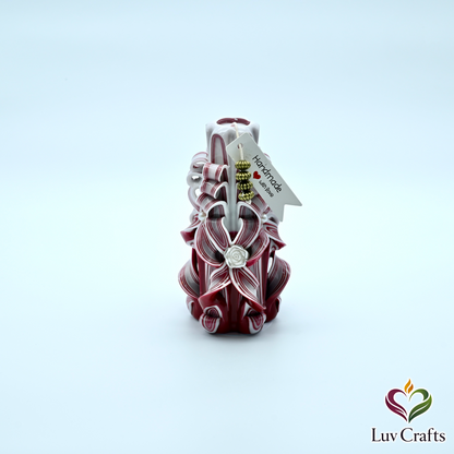 Scarlet Stripe Ribbons – Medium Hand-Carved Luxury Candle