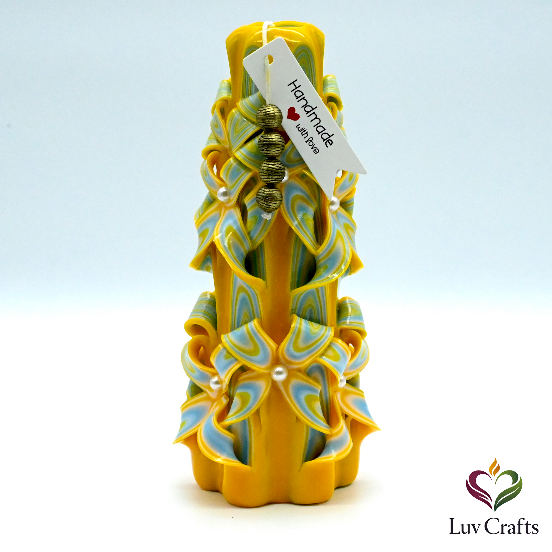 Golden Horizon Ribbons – Hand-Carved Luxury Candle (Large)