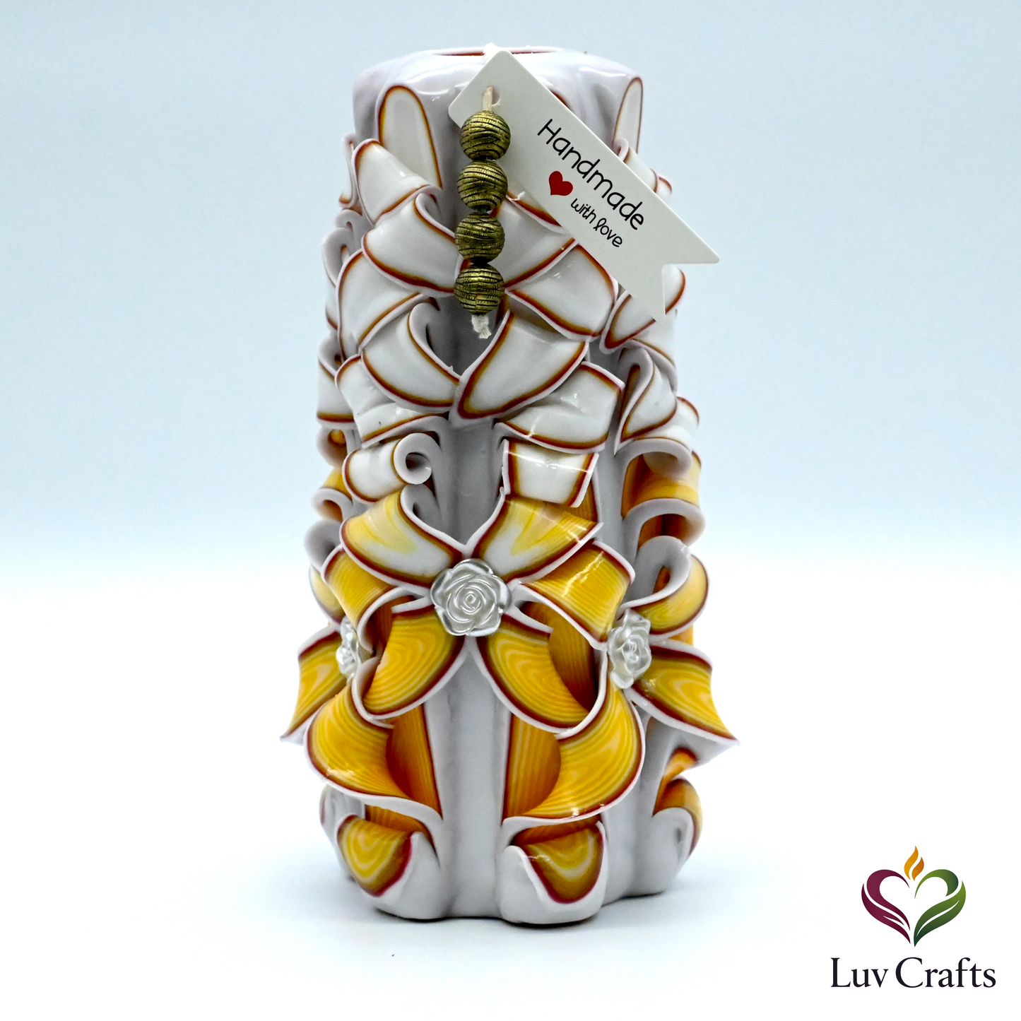 Golden Ivory Ribbons – Hand-Carved Luxury Candle