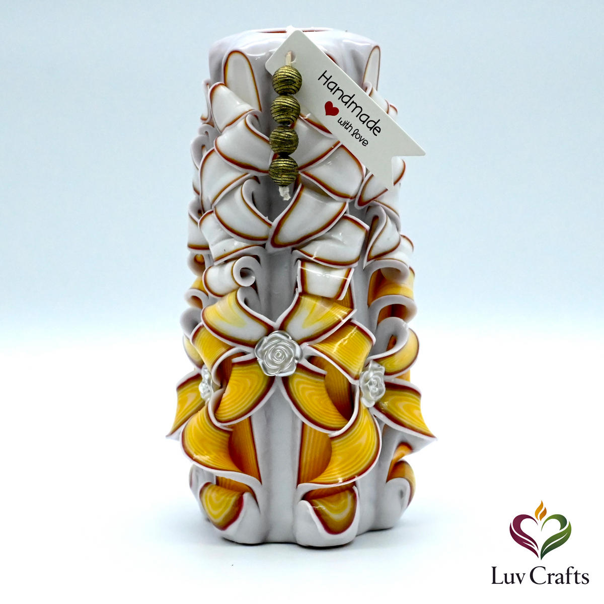 Golden Ivory Ribbons – Hand-Carved Luxury Candle