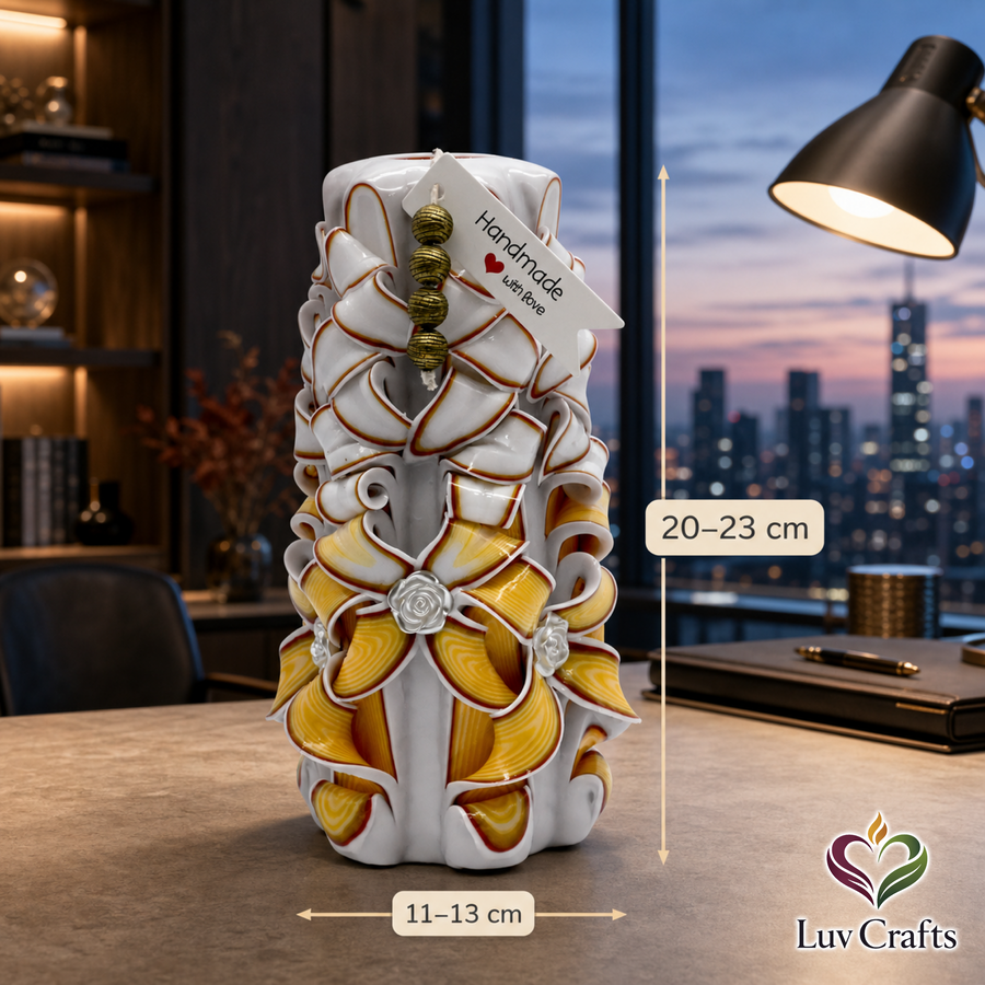 Golden Ivory Ribbons – Hand-Carved Luxury Candle