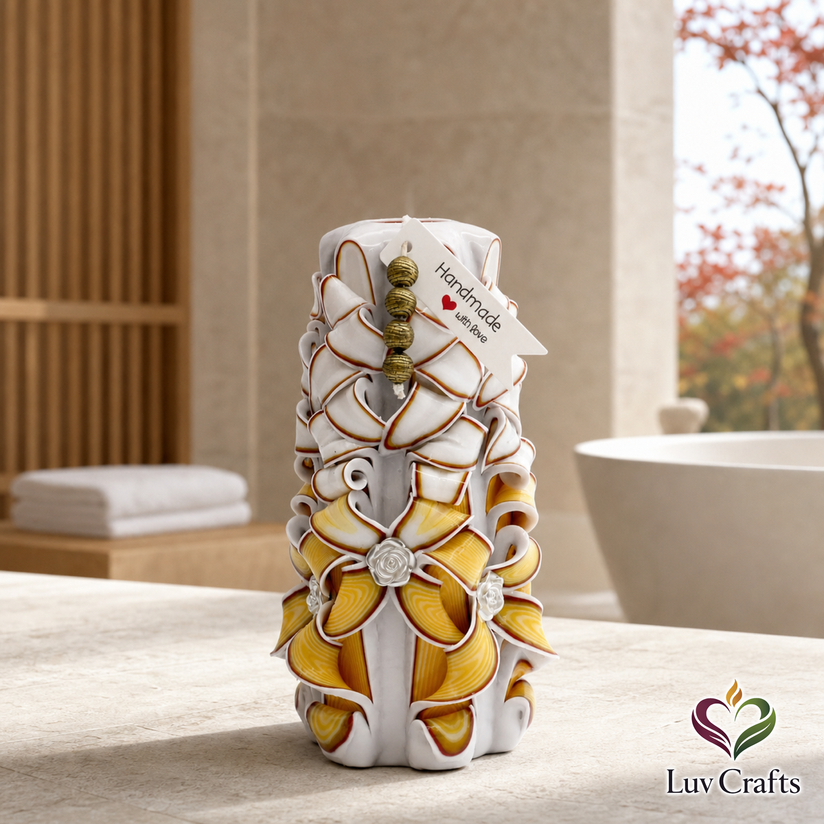 Golden Ivory Ribbons – Hand-Carved Luxury Candle