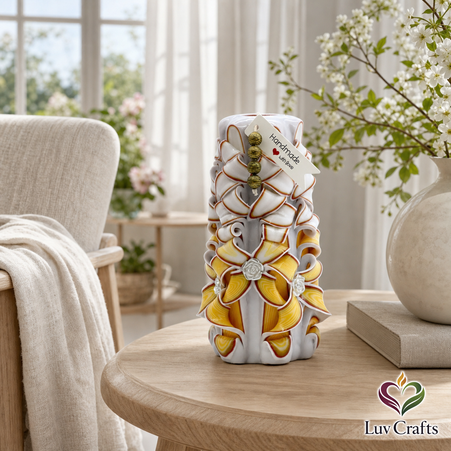 Golden Ivory Ribbons – Hand-Carved Luxury Candle