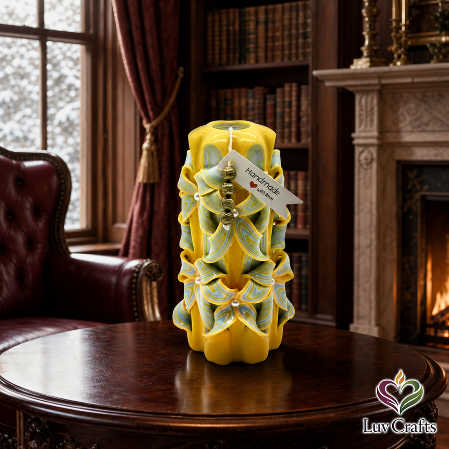 Golden Horizon Ribbons – Hand-Carved Luxury Candle (Extra Large)