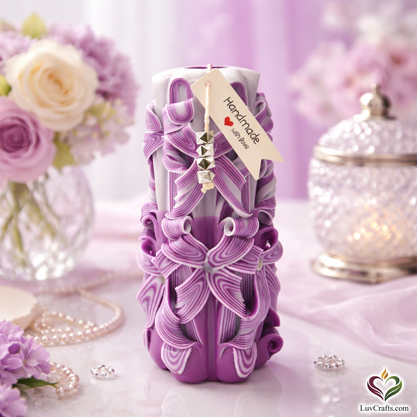 Royal Purple Ribbons – Hand-Carved Luxury Candle
