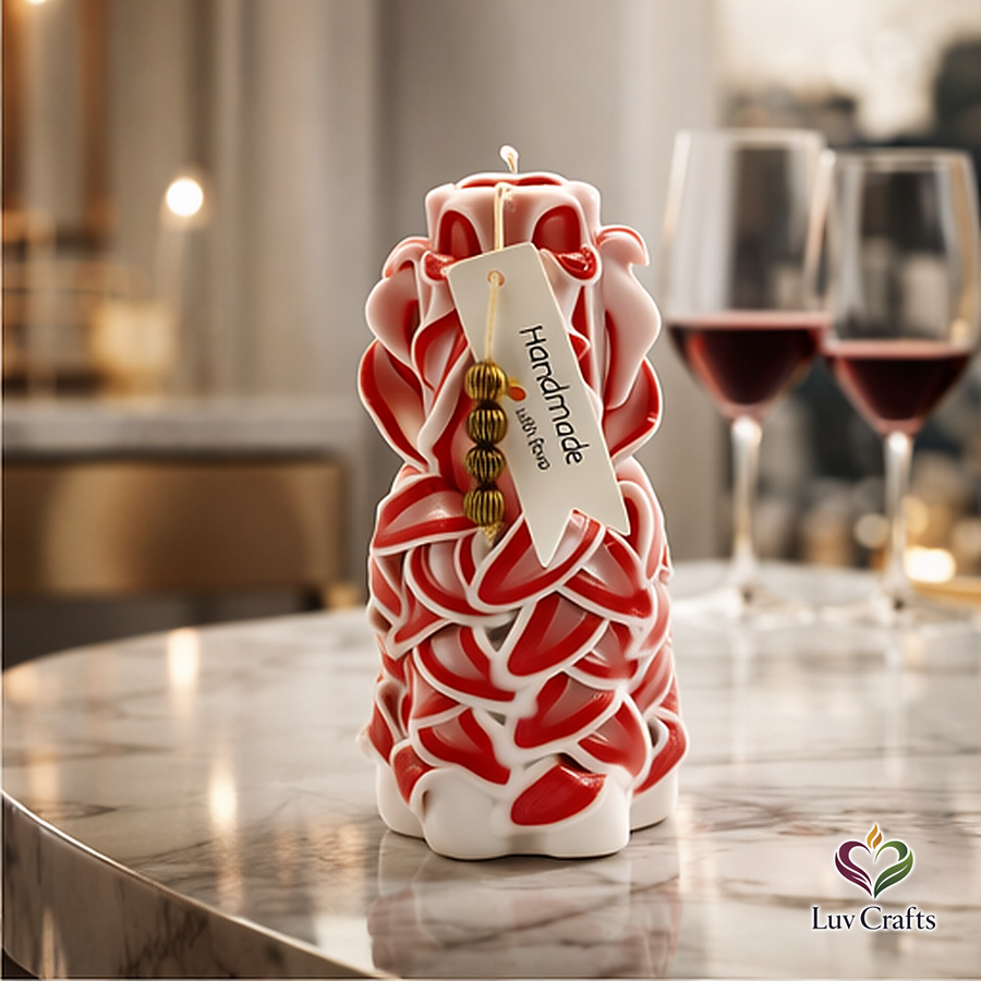 Scarlet Cane Layered Ribbons – Hand-Carved Luxury Candle
