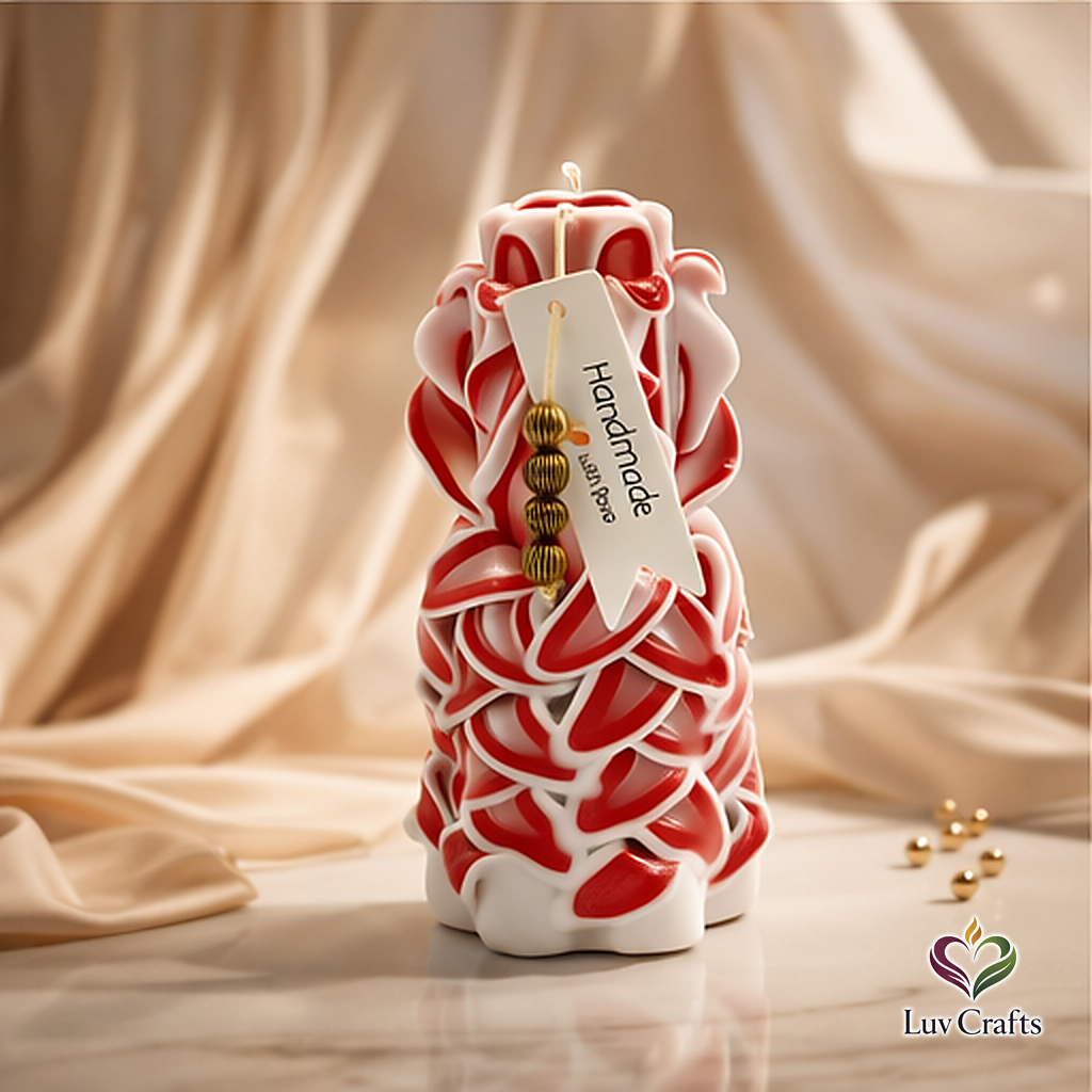 Scarlet Cane Layered Ribbons – Hand-Carved Luxury Candle