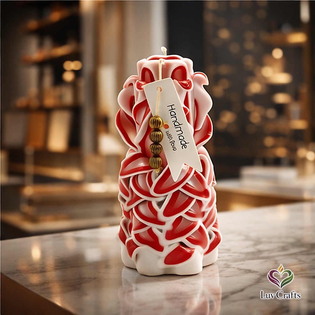 Scarlet Cane Layered Ribbons – Hand-Carved Luxury Candle