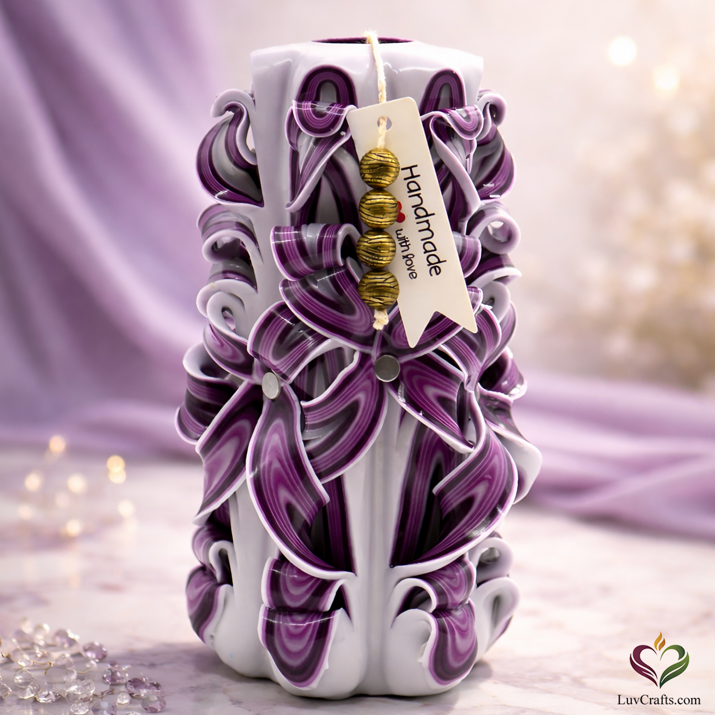 Amethyst Purple Ribbons – Hand-Carved Luxury Candle