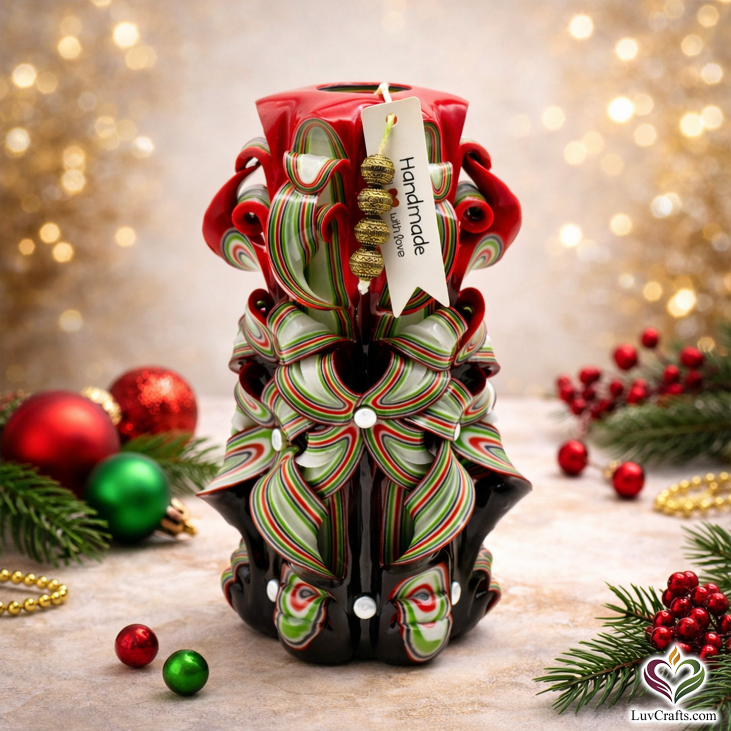 Crimson Red Ribbons – Hand-Carved Luxury Candle