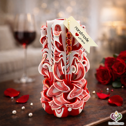 Candy Cane Red Ribbons – Hand-Carved Luxury Candle