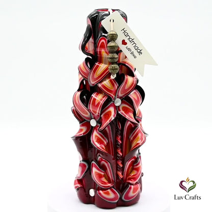 Crimson Ember Noir Ribbons – Hand-Carved Luxury Candle