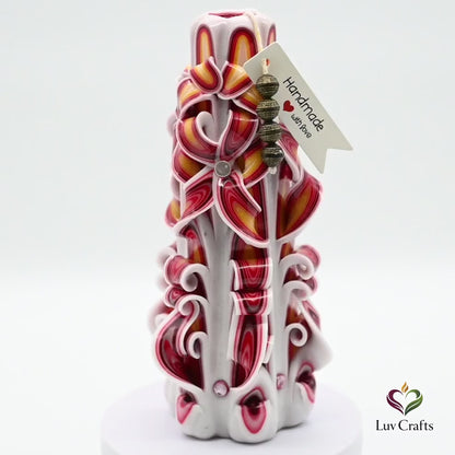 Crimson Ember Ribbons – Hand-Carved Luxury Candle