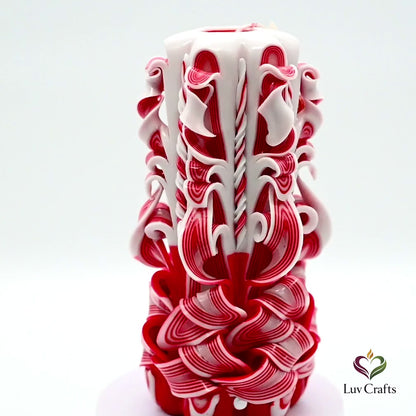 Candy Cane Red Ribbons – Hand-Carved Luxury Candle