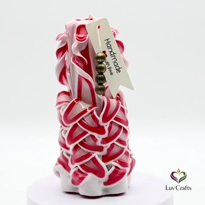 Scarlet Cane Layered Ribbons – Hand-Carved Luxury Candle
