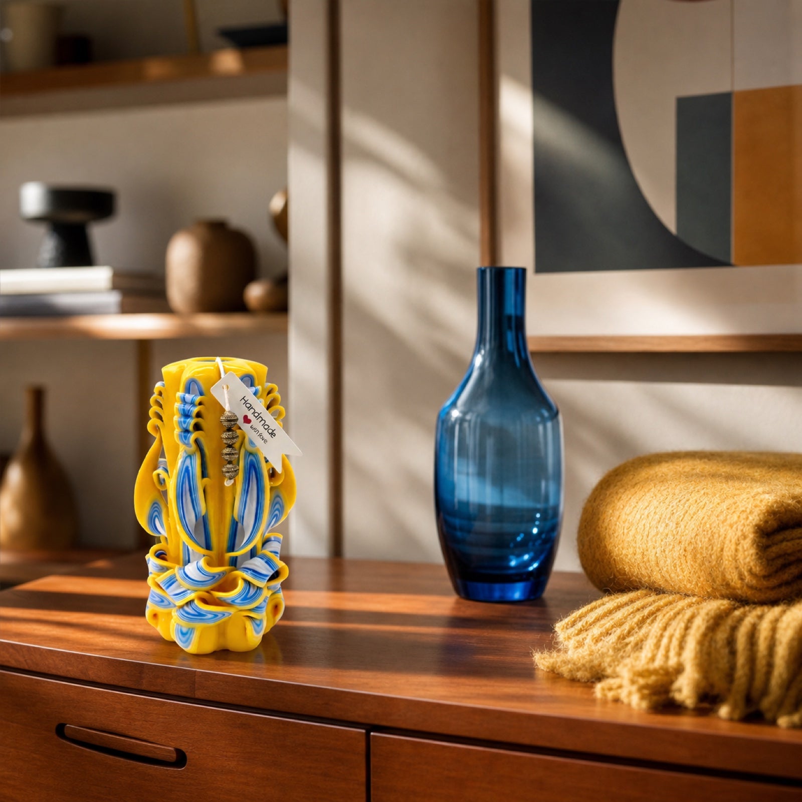 An original Golden Yellow carved candle