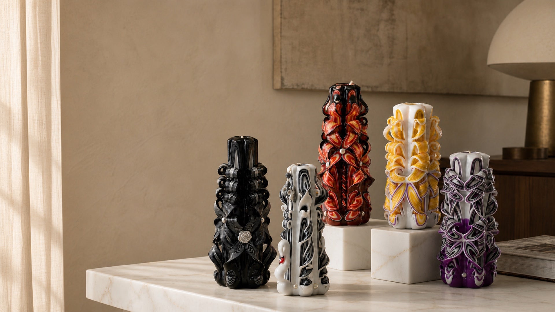 Sculptural Luv Crafts candle styled as an art object in a refined interior